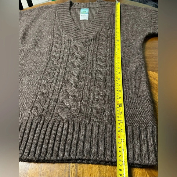 Aphorism Brown V Neck Tunic Length Short Sleeve Sweater Size Large Wool Alpaca - Picture 3 of 6
